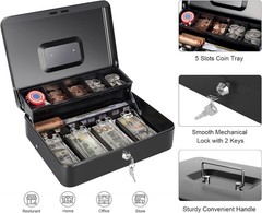Cash Box with Money Tray and Key Lock, Saving Lock Box with Money Tray Storage f