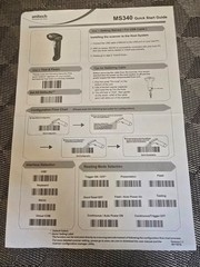 Unitech MS340-CUCB00-SG Barcode Scanner w/ USB Cable and Instructions