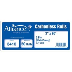Alliance 2 Ply Carbonless Receipt Rolls 3″ x 95′ 2-Ply White/Canary – 50 Rolls