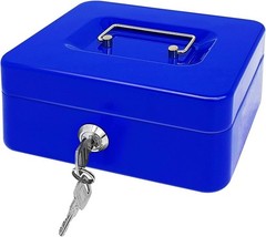 Steel Cash Box with Key Lock, Metal Small Money Organizer with Money Tray,Cas…