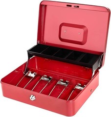 Versatile Red Cash Box with Key Lock and Coin Tray – Portable Security Solution