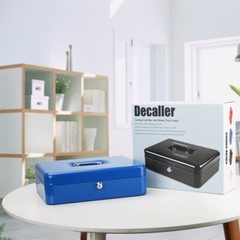 Decaller Metal Portable Key Lock 11.8″ Cash Box 5 Compartment Tiered Money Tray