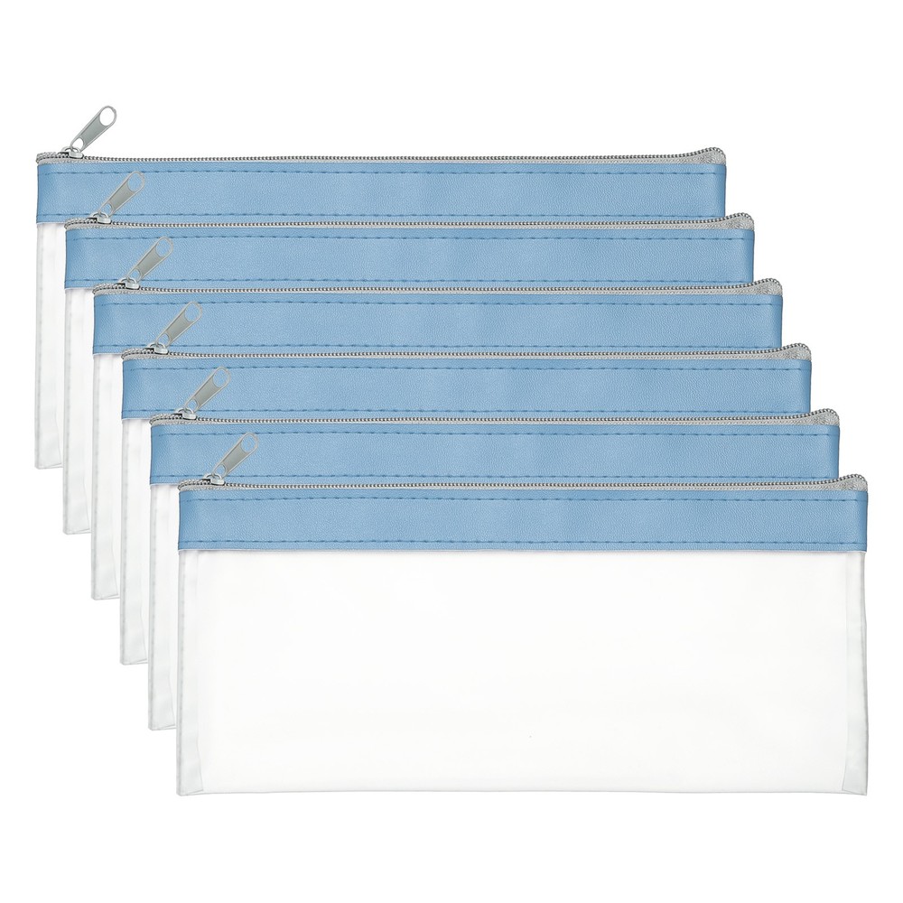 8.7×3.9 Inch Money Bags with Zipper, 6 Pcs Clear PVC Cash Pouch, Haze Blue