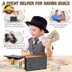 Wooden Savings Box with Counter Money Challenge Cash Vault Brown 1 Pack