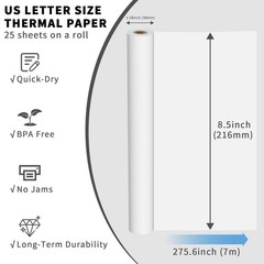 8.5 x 11 inch Thermal Paper 2 Rolls Quick-Dry US Letter Size Thermal Printer …