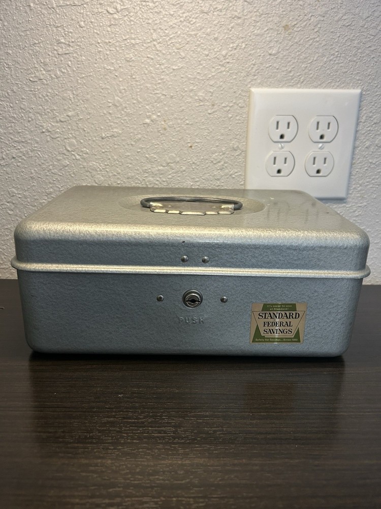 Vintage Standard Federal Savings Silver Metal Cash/Utility Box Free Shipping