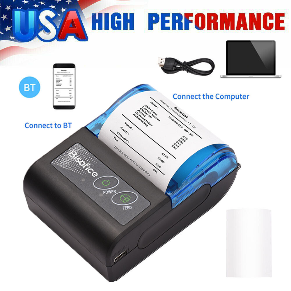 MIni 58mm Portable Wireless BT Pocket Mobile POS Thermal Label Receipt Printer