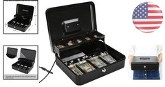 Freestanding Fire Resistant Large Cash Box with Security Cable & Key Lock, Black