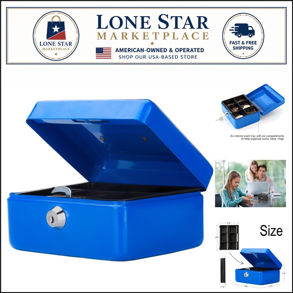Compact Cash Box with Durable Key Lock – Stylish Blue Money Storage Solution