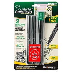 DriMark Counterfeit 3 Pen Combo 1 with UV Light – Detect Fake Bills