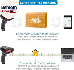 Bluetooth Barcode Scanner, Compatible with 2.4G Wireless & Bluetooth Function &