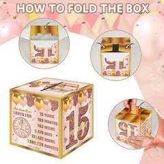 15th Birthday Pull Out Money Gift Box For Girls Pink Rose Gold Party Decor