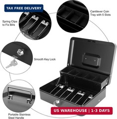 Cash Box with Key Lock and Money Tray – Metal Money Box for Cash Register, Large