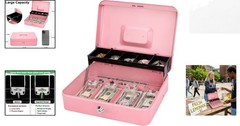 Stylish Pink Cash Box with Key Control – Perfect for Organizing Cash & Coins