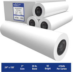 Wide Format Paper 24″ X 150′ CAD Bond Rolls (20Lb | 4 Rolls, 24 in X 150 Ft | 2″