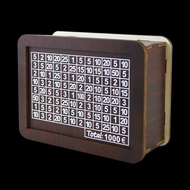 $10000 Money Saving Challenge Box Cash Vault Wooden Savings Box Cash Saver w/pen