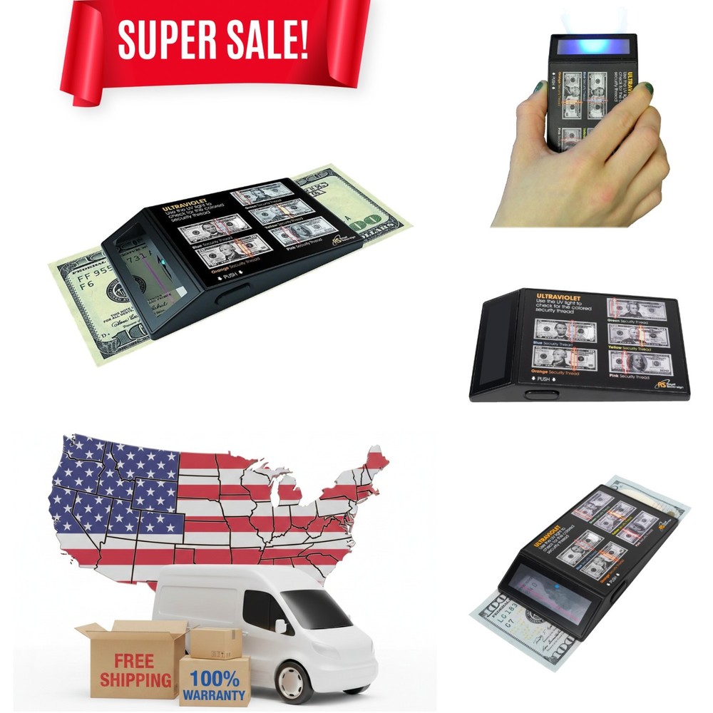 Portable UV Counterfeit Detector for Currency & IDs – Battery Powered, Black
