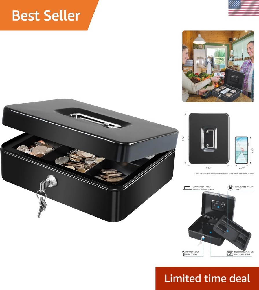 Water Resistant Large Cash Drawer with Removable Tray & Key Lock – Elegant Black