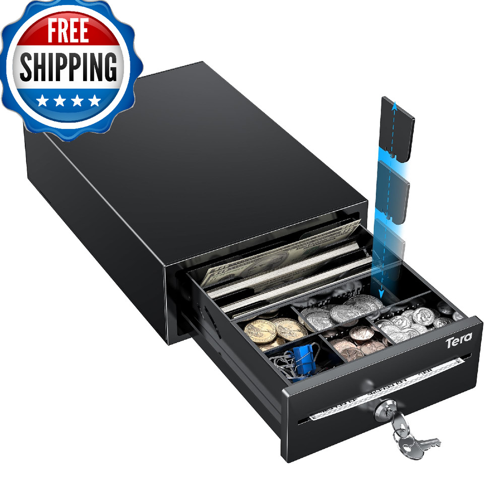 Tera Cash Register Drawer 8 Mini 4 Bill 6 Coin Small Cash Drawer Auto Open