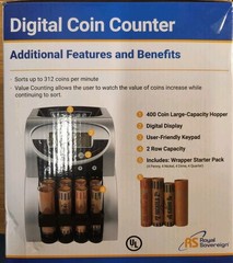 Royal Sovereign FS-2D Digital Coin Counter 2 Row Large Coin Capacity NEW