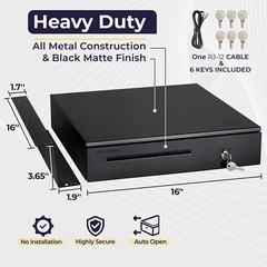 Volcora Cash Register Drawer with Under Counter Mounting Metal Bracket – 16″