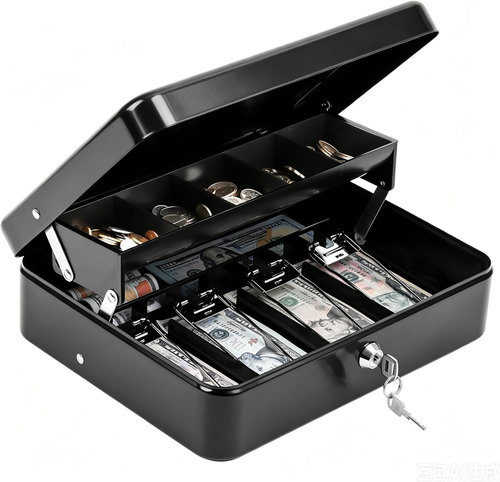 Cash Box with Key Lock–0.7Mm Thick Metal Money Box for Flea Market Vendors, Craf