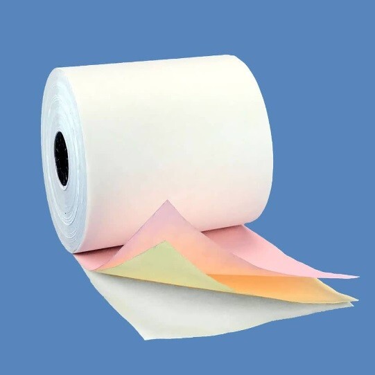 3″ x 65′ 3 ply bond paper. 50 rolls. White/Yellow/Pink