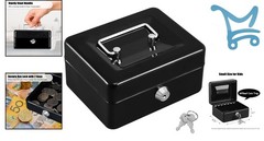 Small Metal Cash Box Lock Box with Key Portable Handle 6.3×7.87×3.54 Inches
