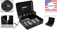 Spacious Locking Cash Box with Security Cable & Compartment Tray for Valuables
