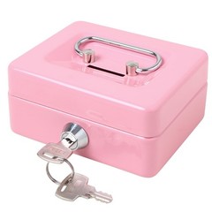 Jssmst Small Cash Box with Lock and Slot, Metal Coin Piggy Bank X-Small, Pink
