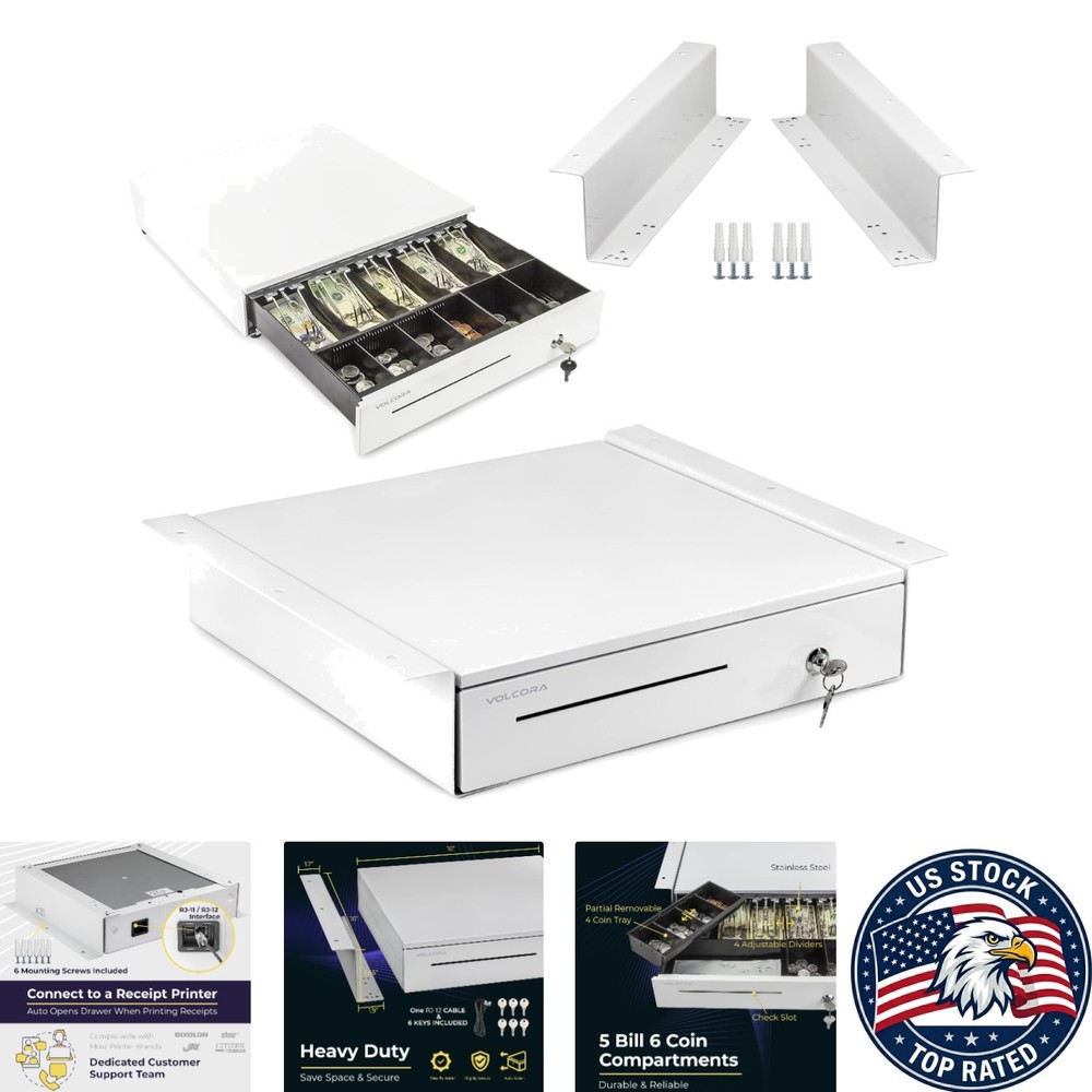 Durable 16″ Cash Drawer – 5 Bill & 6 Coin Slots with Key-Lock for Security