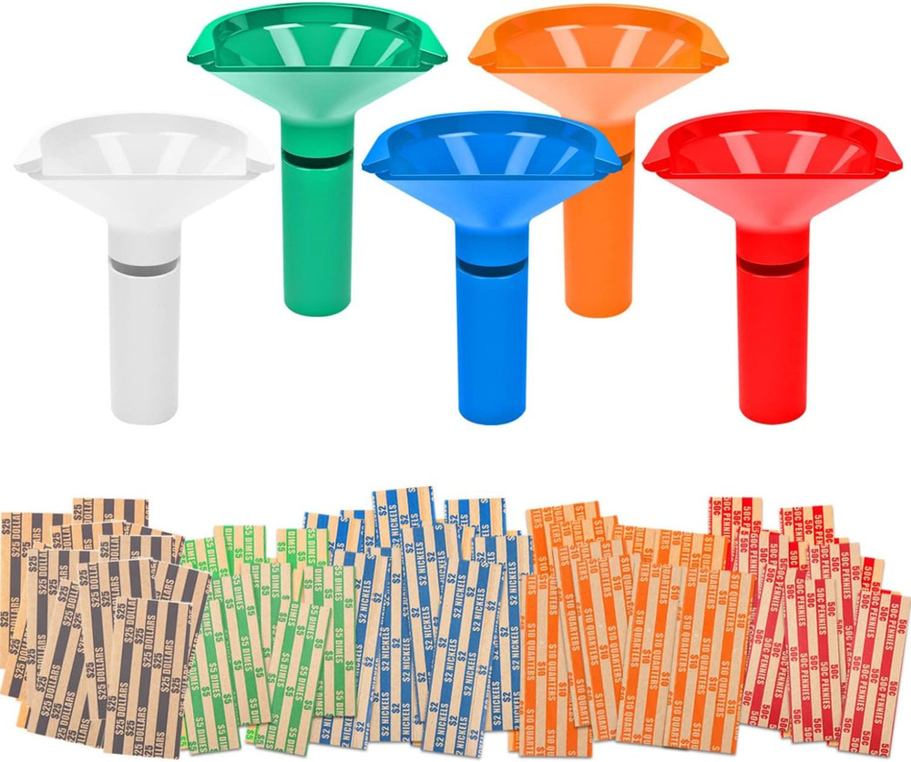 Coin Counters & Coin Sorters Tubes Set of 5 Color-Coded Coin Tubes and Assorted