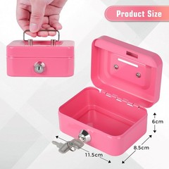 Durable Pink Mini Cash Box with Coin Slot and Key Security – Portable 4.5″x3.4″
