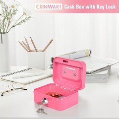 Durable Pink Mini Cash Box with Coin Slot and Key Security – Portable 4.5″x3.4″