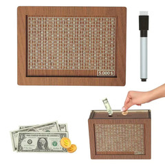 Wooden Money Savings Challenge Box $10000 $5000 $1000 DIY Reusable Piggy Bank