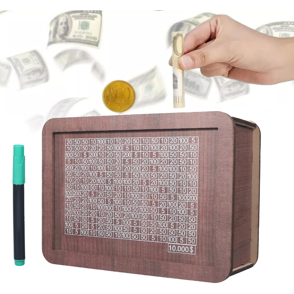 Cash Vault Wooden Savings Box, Wooden Cash Saver Money Saving Box With Countdown
