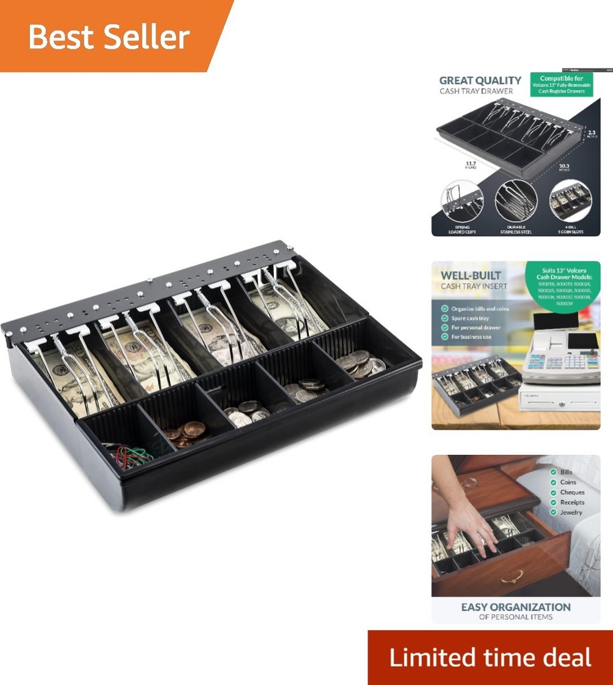 Stainless Steel Cash Drawer Tray – 11.7×10.3 Inch, 4 Bill & 5 Coin Compartment