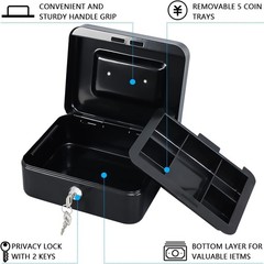 Durable Compact Cash Box with Removable Tray & Key Security – Ideal for Home Use