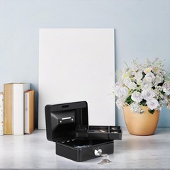 Compact Cash Box with Key Lock and Protective Coin Tray – 4.9″ Black Beauty