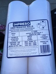 Impreso Cash Register Rolls 44mm 1-Ply White – 30 Rolls Total (3 Packs of 10)