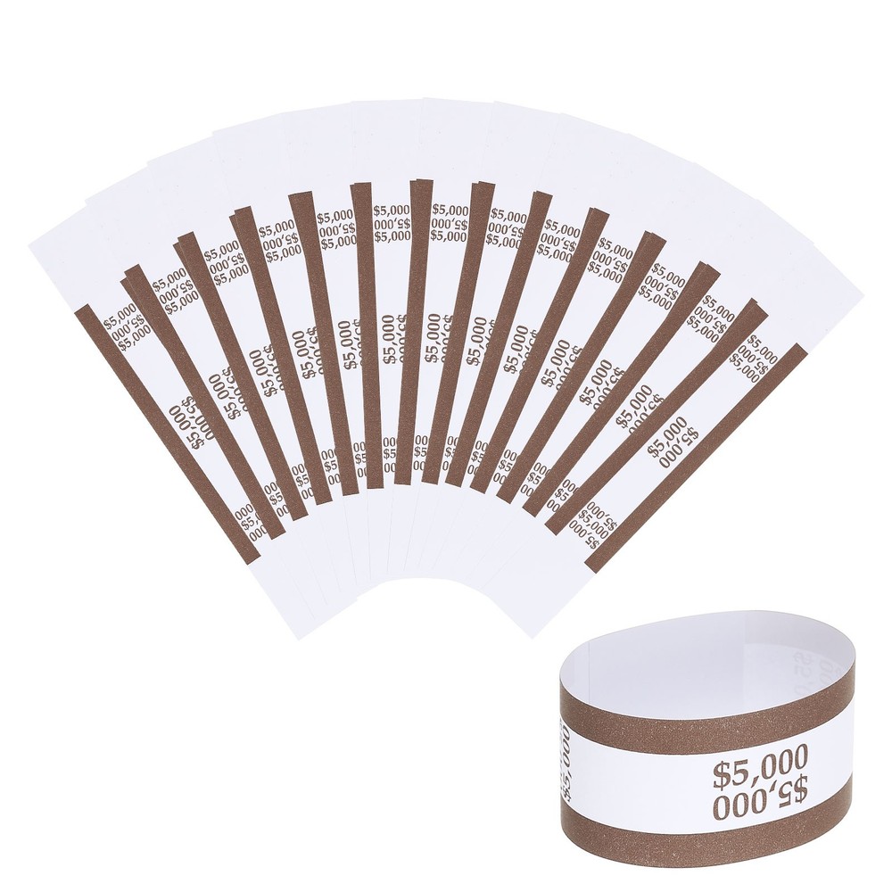 50Pcs Money Band 5000 Dollar Money Bill Wrapper Self-Adhesive Bill Band Brown