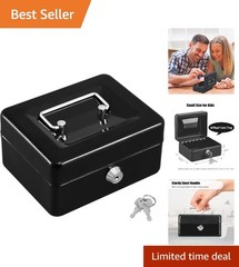 Water-Resistant Cash Lock Box with Key & Handle – Compact 5.91″ x 4.72″ x 3.15″