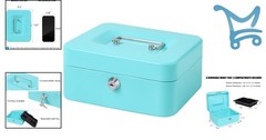 Cash Box Metal Lock Key with Money Tray Light Blue Medium Portable
