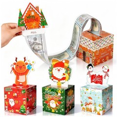 4 PCS Christmas Money Boxes Cash Pull DIY Holiday Surprise Kit 200 PCS Bags