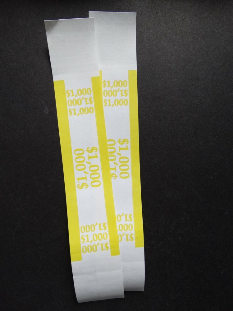 2 – Yellow $1,000 Cash Money Self-Sealing Straps Currency Bands