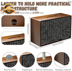 Wooden Savings Box with Counter Money Challenge Cash Vault Brown 1 Pack