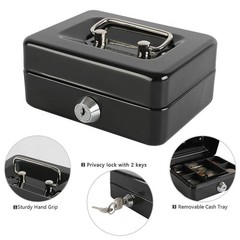 Locking Steel Mini Cash Box with Removable Coin Tray and Key Lock for …