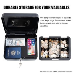 Kyodoled Large Metal Cash Box With Money Tray And Lock,money Box With