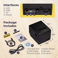 Thermal Receipt Printer, 80mm POS Printer with Auto Cutter, USB Ethernet