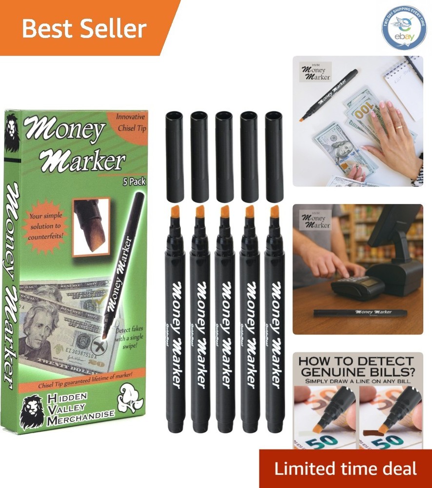 Professional 5-Pack Money Detector Pens – Chisel Tip Bill Checkers for All Users